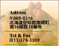 住所 北海道空知郡南幌町南16線西18番地　Tel＆Fax（011）378-3300